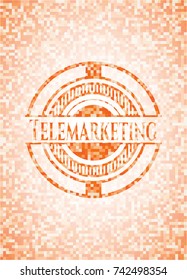 Telemarketing abstract orange mosaic emblem with background