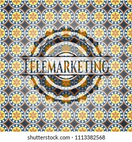  Telemarketing arabic badge background. Arabesque decoration.