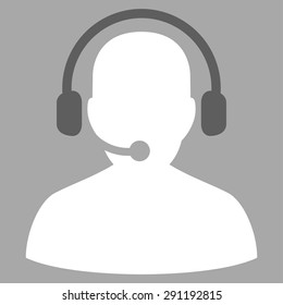 Telemarketing icon from Commerce Set. Vector style: bicolor flat symbol, dark gray and white colors, rounded angles, silver background.