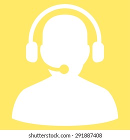 Telemarketing icon from Commerce Set. Vector style: flat symbol, white color, rounded angles, yellow background.