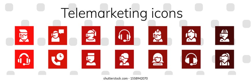 Telemarketing Icon Set. 14 Filled Telemarketing Icons.  Collection Of - Call Center, Headset, Support Icons