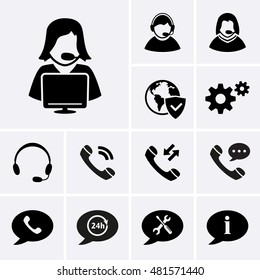 Telemarketing Icons. Hotline Support Service and Consultation Icons. Vector set