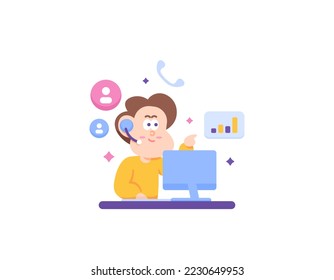 telemarketing. a marketing staff doing phone calls to prospect customers to make offerings. promote the product to the consumer. job. illustration concept design. design element