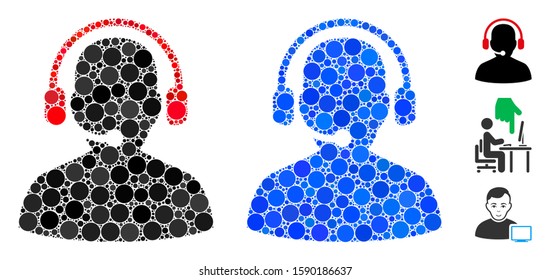 Telemarketing mosaic of circle elements in various sizes and color tones, based on telemarketing icon. Vector circle elements are organized into blue collage.
