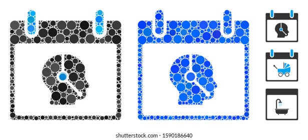 Telemarketing operator calendar day composition of round dots in variable sizes and color tints, based on telemarketing operator calendar day icon.