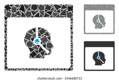 Telemarketing operator calendar page composition of tuberous elements in various sizes and color hues, based on telemarketing operator calendar page icon.
