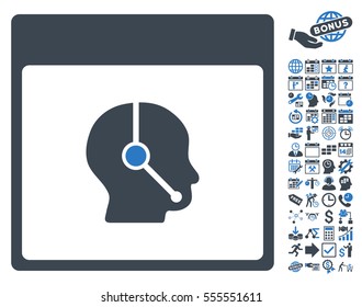 Telemarketing Operator Calendar Page pictograph with bonus calendar and time management images. Vector illustration style is flat iconic symbols, smooth blue, white background.