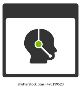 Telemarketing Operator Calendar Page vector pictogram. Style is flat graphic bicolor symbol, eco green and gray colors, white background.