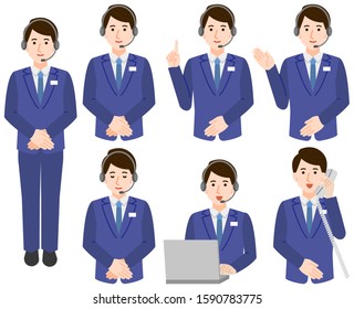telemarketing operator Men Simple Illustration Set