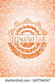 Telemarketing orange mosaic emblem with background