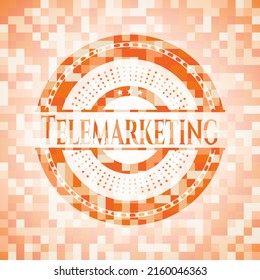 Telemarketing orange mosaic emblem. Vector Illustration. Detailed. 