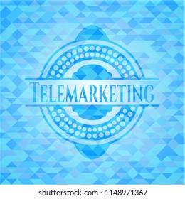 Telemarketing realistic light blue mosaic emblem