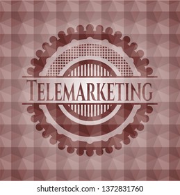 Telemarketing red emblem with geometric pattern. Seamless.