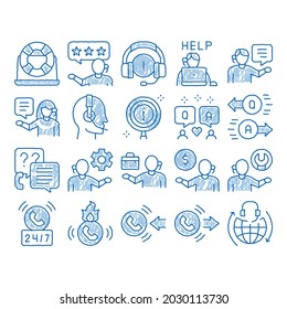 Telemarketing Sale sketch icon vector. Hand drawn blue doodle line art Telemarketing Help And Information Research, Calling Operator And Customer Illustrations