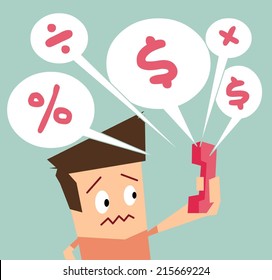 Telemarketing talking too much. Flat vector illustration