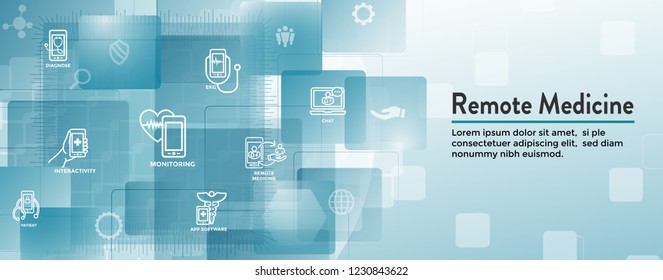 Telemedicine abstract idea - icons illustrating remote health and software