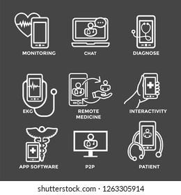 Telemedicine abstract idea - icons illustrating remote health and software