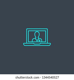 telemedicine concept blue line icon. Simple thin element on dark background. telemedicine concept outline symbol design. Can be used for web and mobile UI/UX