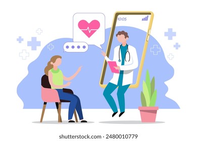 Telemedicine concept .Patient video calling to see doctor using online technology.Online medical consultation.vector illustration.