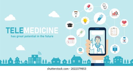 Telemedicine concept vector banner illustration