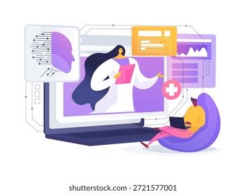 Telemedicine Consultation abstract concept vector illustration. Patient and doctor video-call from remote locations, sharing medical data via secure app. abstract metaphor.