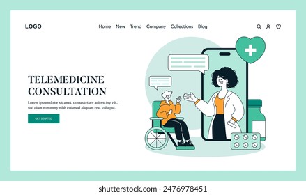 Telemedicine consultation concept. Digital healthcare services provide remote patient-doctor interaction. Ease of access with technology. Vector illustration.