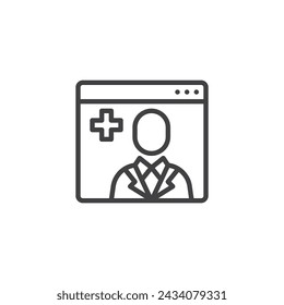 Telemedicine consultation line icon. linear style sign for mobile concept and web design. Online consultation outline vector icon. Remote clinical service symbol, logo illustration. Vector graphics