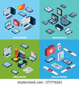 Telemedicine Design Concept Set With Isometric Health Monitoring Icons Isolated Vector Illustration