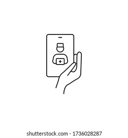 Telemedicine, doctor online simple thin line icon vector illustration