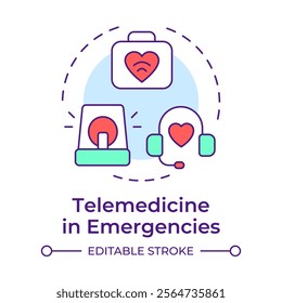 Telemedicine in emergencies multi color concept icon. Remote help in crisis situations. Application of telehealth. Round shape line illustration. Abstract idea. Graphic design. Easy to use in booklet