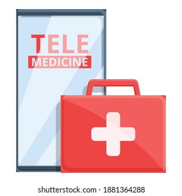 Telemedicine first aid kit icon. Cartoon of telemedicine first aid kit vector icon for web design isolated on white background