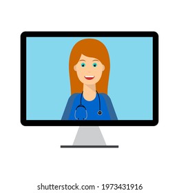 Telemedicine Flat Illustration Concept, Isolated On White Background. Online Medical Consultation And Support, Illustration Of Medical Service. 