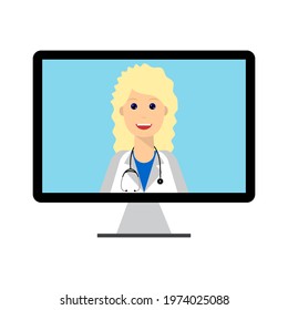 Telemedicine Flat Illustration Concept, Isolated On White Background. Online Medical Consultation And Support, Illustration Of Medical Service. 