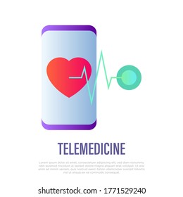 Telemedicine: heartbeat on smartphone screen. Online consultation. Gradient icon. Non-contact diagnostics. Vector illustration.