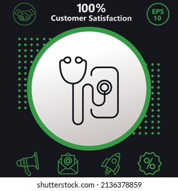 Telemedicine icon. Background with a green pattern on a black background. modern design