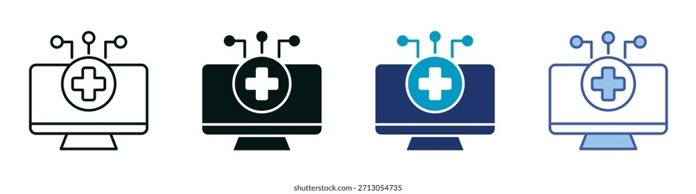 Conjunto de Ícones de Telemedicina Consistindo em Ilustração de Vetor de Vários Estilos