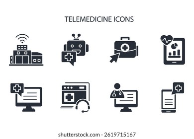 telemedicine icon set.vector.Editable stroke.linear style sign for use web design,logo.Symbol illustration.