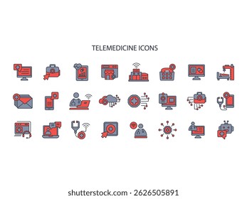 telemedicine icon set.vector.Editable stroke.linear style sign for use web design,logo.Symbol illustration.