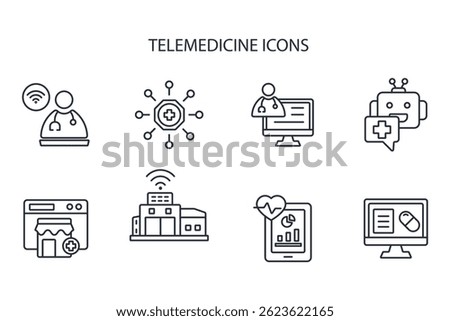 telemedicine icon set.vector.Editable stroke.linear style sign for use web design,logo.Symbol illustration.
