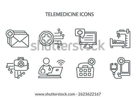 telemedicine icon set.vector.Editable stroke.linear style sign for use web design,logo.Symbol illustration.