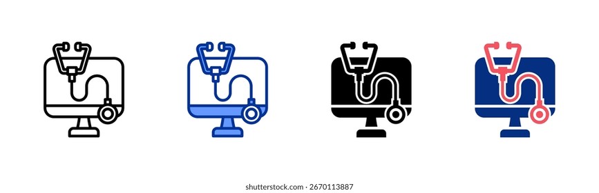 Telemedicine icon sheet multiple style collection