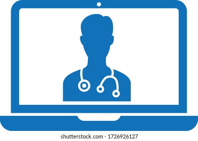 Telemedicine Icon, Video Call Icon, Doctor And Patient Icon (blue Version)  