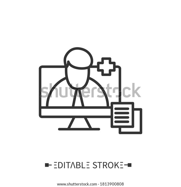 Telemedicine icon.Caring for patients\
remotely.Digital technologies in medicine science. Healthcare and\
health information management concept. Editable\
stroke