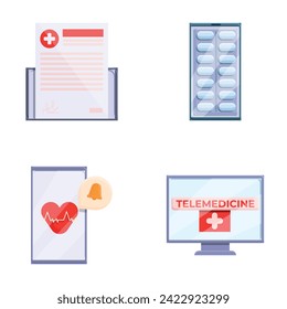 Telemedicine icons set cartoon vector. Virtual doctor treatment. Tele medicine and healthcare concept