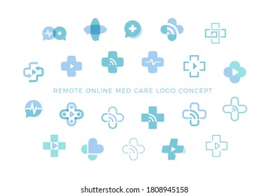 Telemedicine icons set, medical cross sign collection, creative logo concept for remote medicine, web medical consultation symbols, isolated vector illustration.