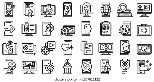 Telemedicine icons set. Outline set of telemedicine vector icons for web design isolated on white background