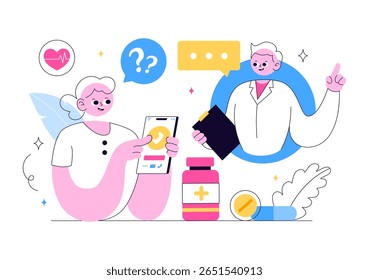 Ilustração da telemedicina Apresentando inovação na área de saúde com diagnóstico de IA, aplicativos de saúde móvel e integração de tecnologia por meio de dispositivos inteligentes