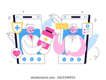 Ilustração da telemedicina Apresentando inovação na área de saúde com diagnóstico de IA, aplicativos de saúde móvel e integração de tecnologia por meio de dispositivos inteligentes