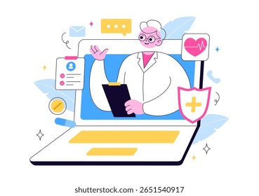 Ilustração da telemedicina Apresentando inovação na área de saúde com diagnóstico de IA, aplicativos de saúde móvel e integração de tecnologia por meio de dispositivos inteligentes