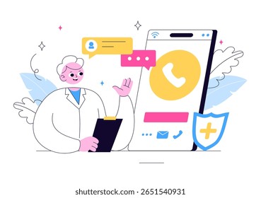 Ilustração da telemedicina Apresentando inovação na área de saúde com diagnóstico de IA, aplicativos de saúde móvel e integração de tecnologia por meio de dispositivos inteligentes